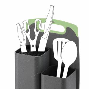 Подставка Fissman для хранения ножей и разделочная доска в наборе, серый