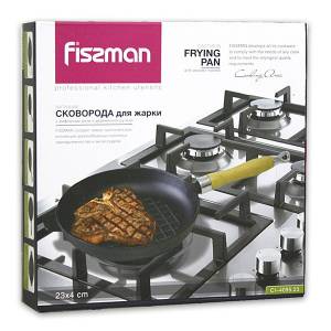 Сковорода FISSMAN 23x4 см с рифленным дном и деревянной ручкой